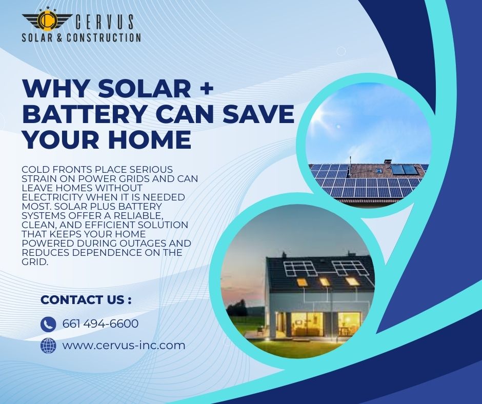 Cold fronts often create a perfect storm of high energy demand and reduced grid reliability. A solar plus battery system helps homeowners stay protected in several key ways.